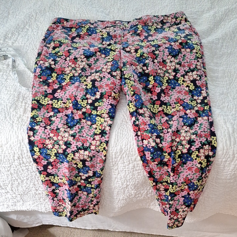 Boden UK 22 US 18 floral Black Pibk Red Blue Yellow Green White Pants Pockets